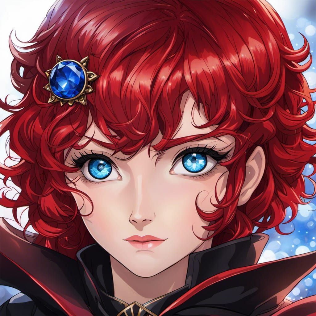 Anime Portrait: Ruby-Haired Wizard Woman