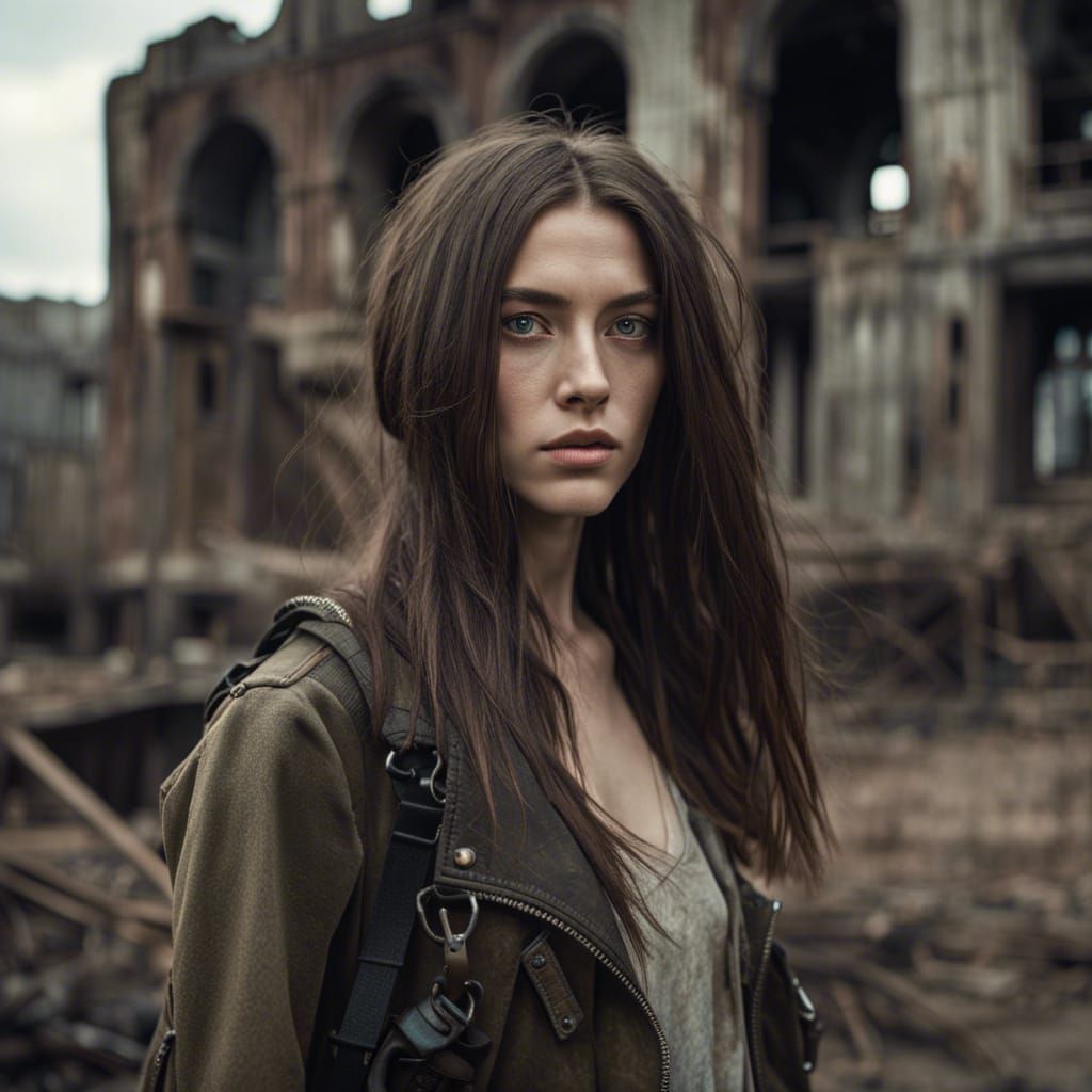 Hyperrealistic Wasteland Portrait in City Ruins