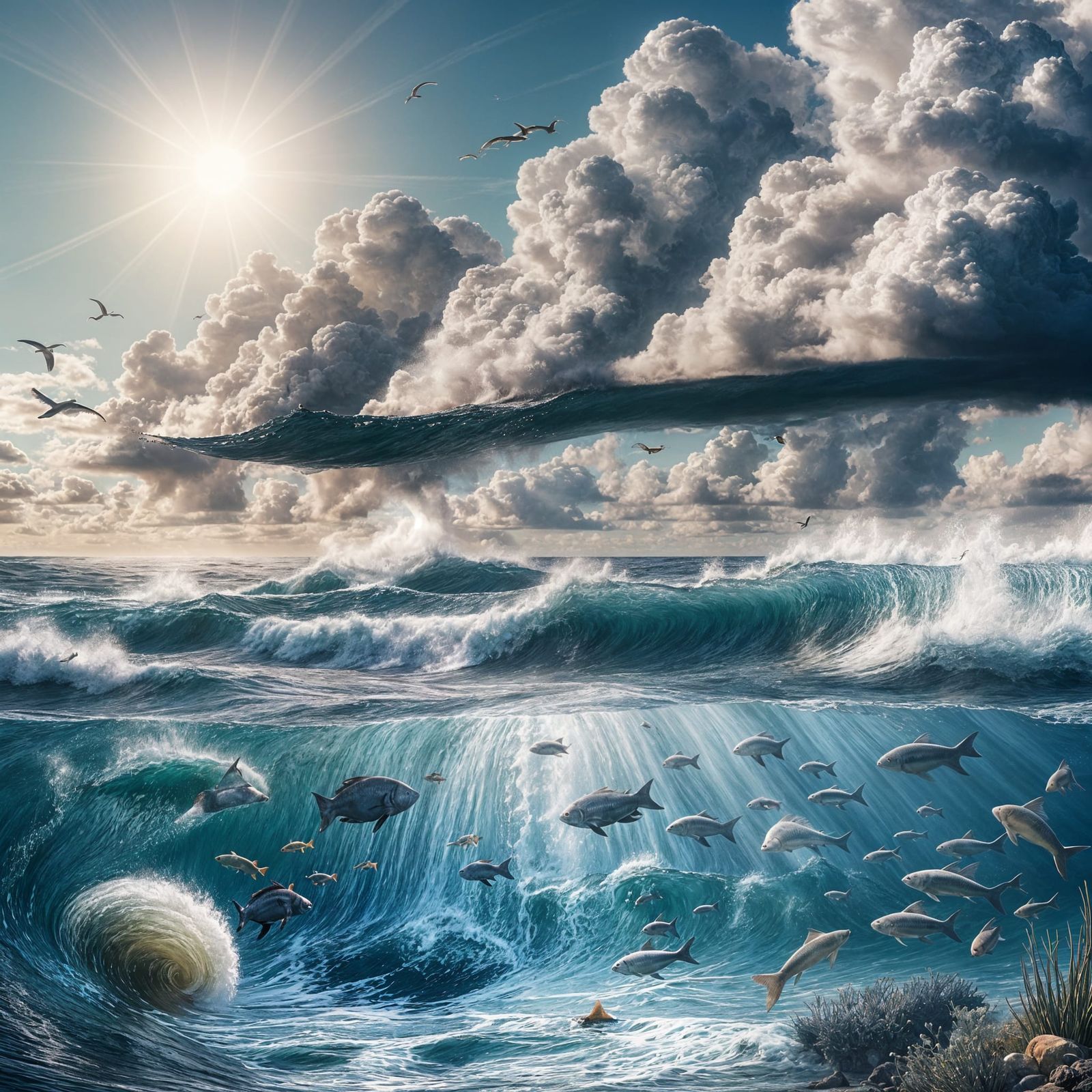 Powerful Ocean Waves in a Stormy Skies