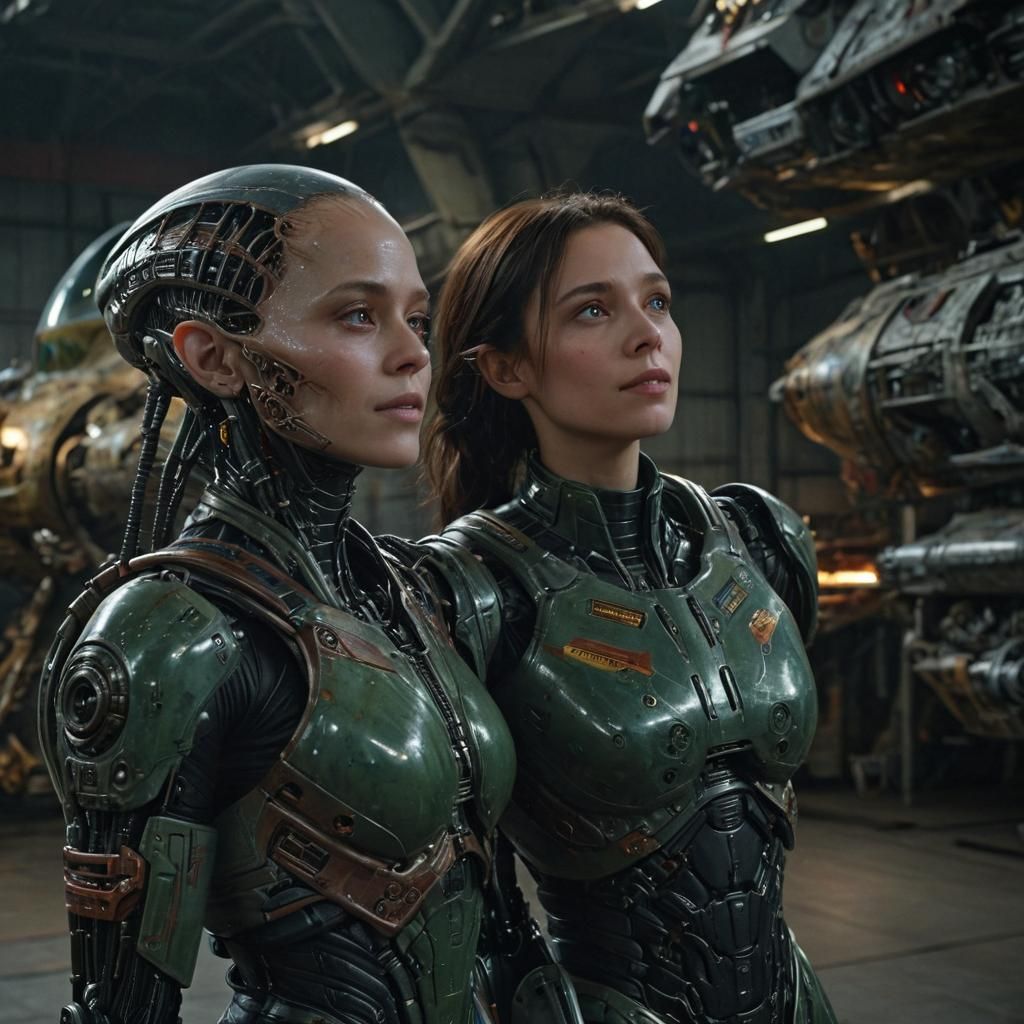 Alien Couple Embracing in Hyperrealistic Cinematic Scene