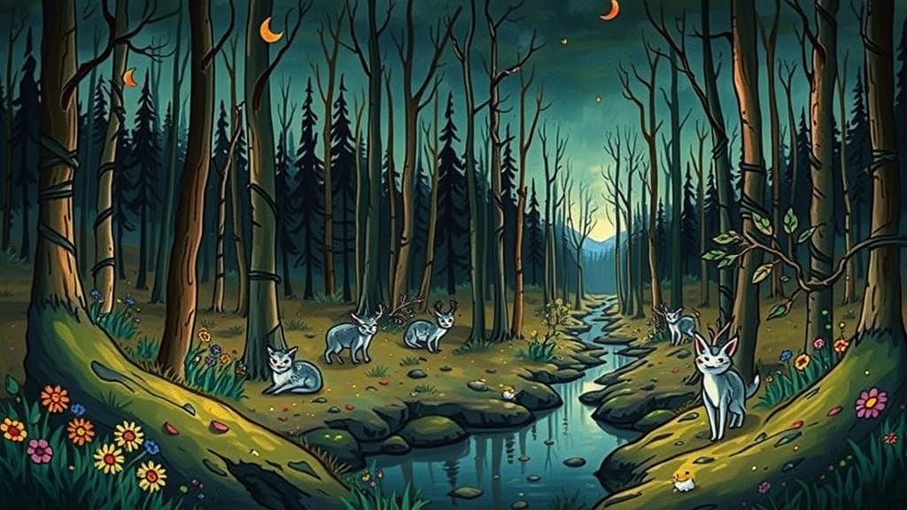 Whimsical Forest Creatures in Vibrant Watercolor Style