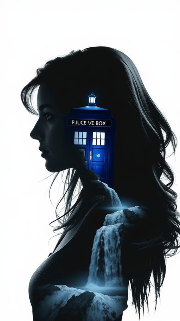 Jenna Coleman Double Exposure with Waterfall and TARDIS