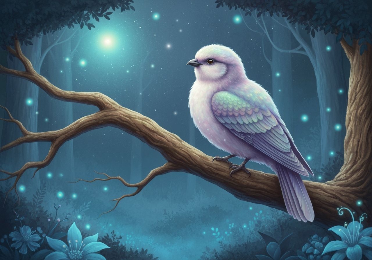 Iridescent Bird in Enchanted Forest: Airbrush Art