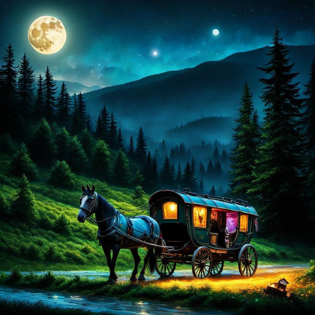 Carpathian Gypsy Wagon to Transylvania in Cyberpunk Style