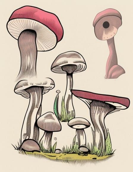 Mushroom and Snake in Forest: Pop Art Screen Print