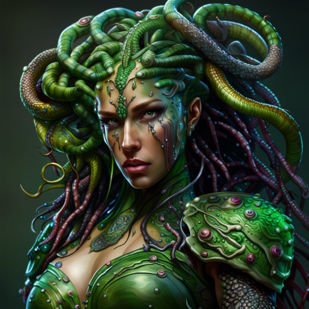 Medusa with Worm Hair in Battle Armor