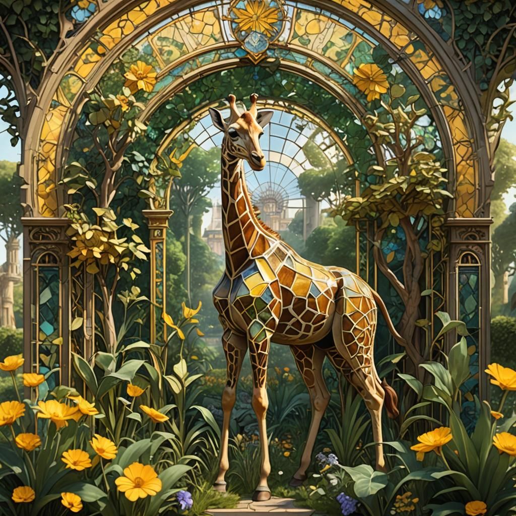 Art Deco Stained Glass Giraffe in Versailles Garden