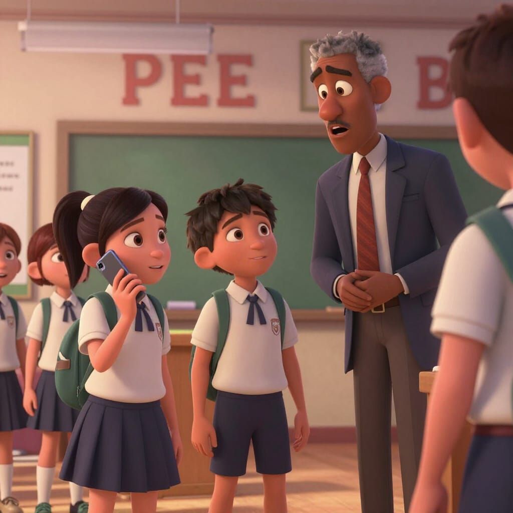 Pixar Animation: Students Chatting in School Hall