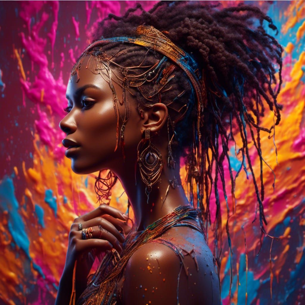 Hyperrealistic Portrait of a Black Woman in Splash Art Style