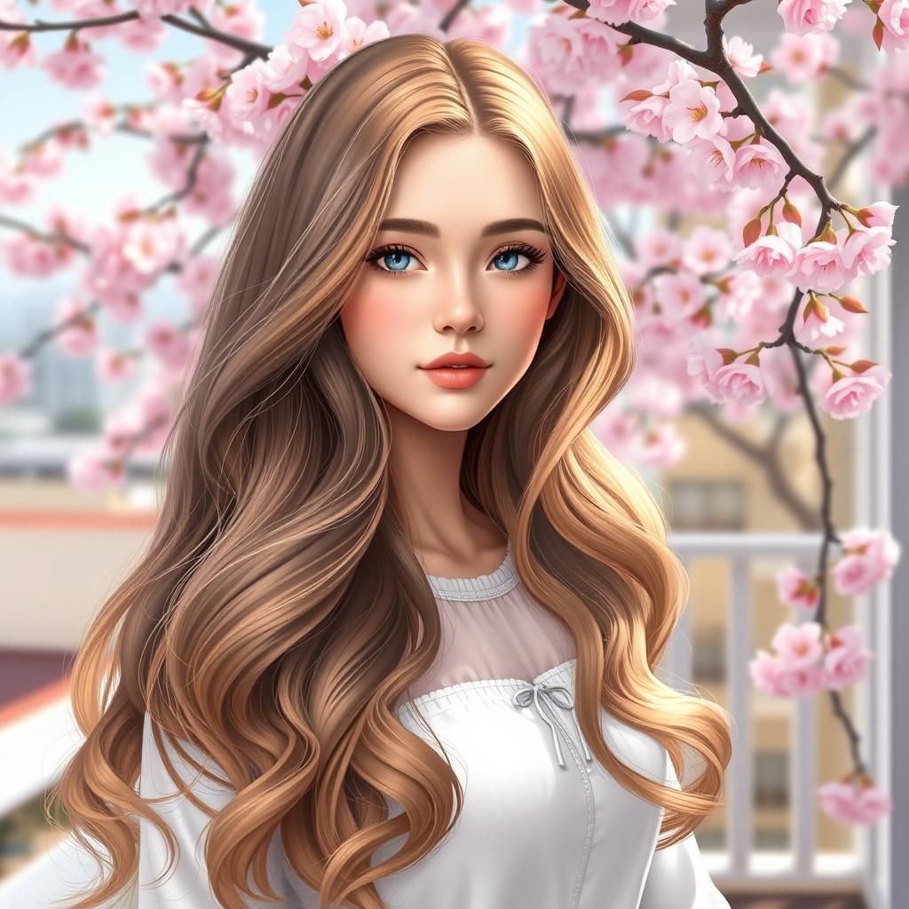 Spring Portrait of a Woman with Cherry Blossoms