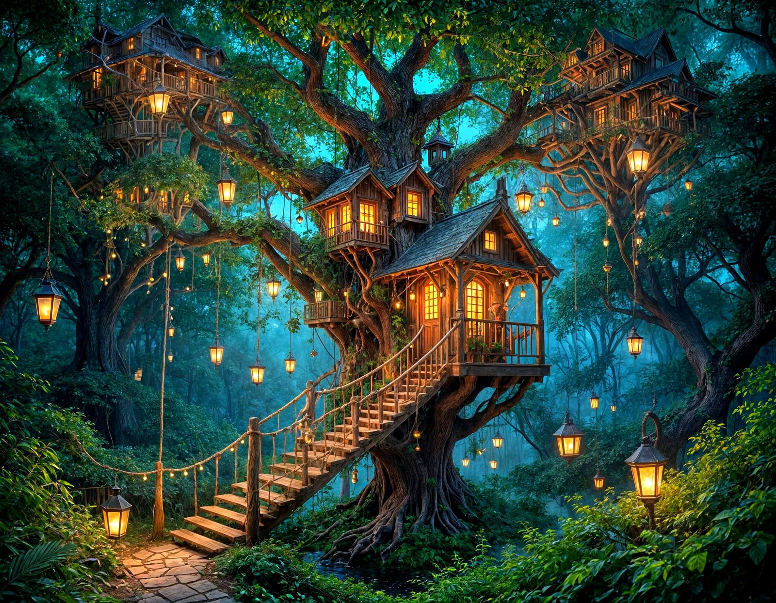 Enchanted Treehouse Sanctuary in Glowing Branches