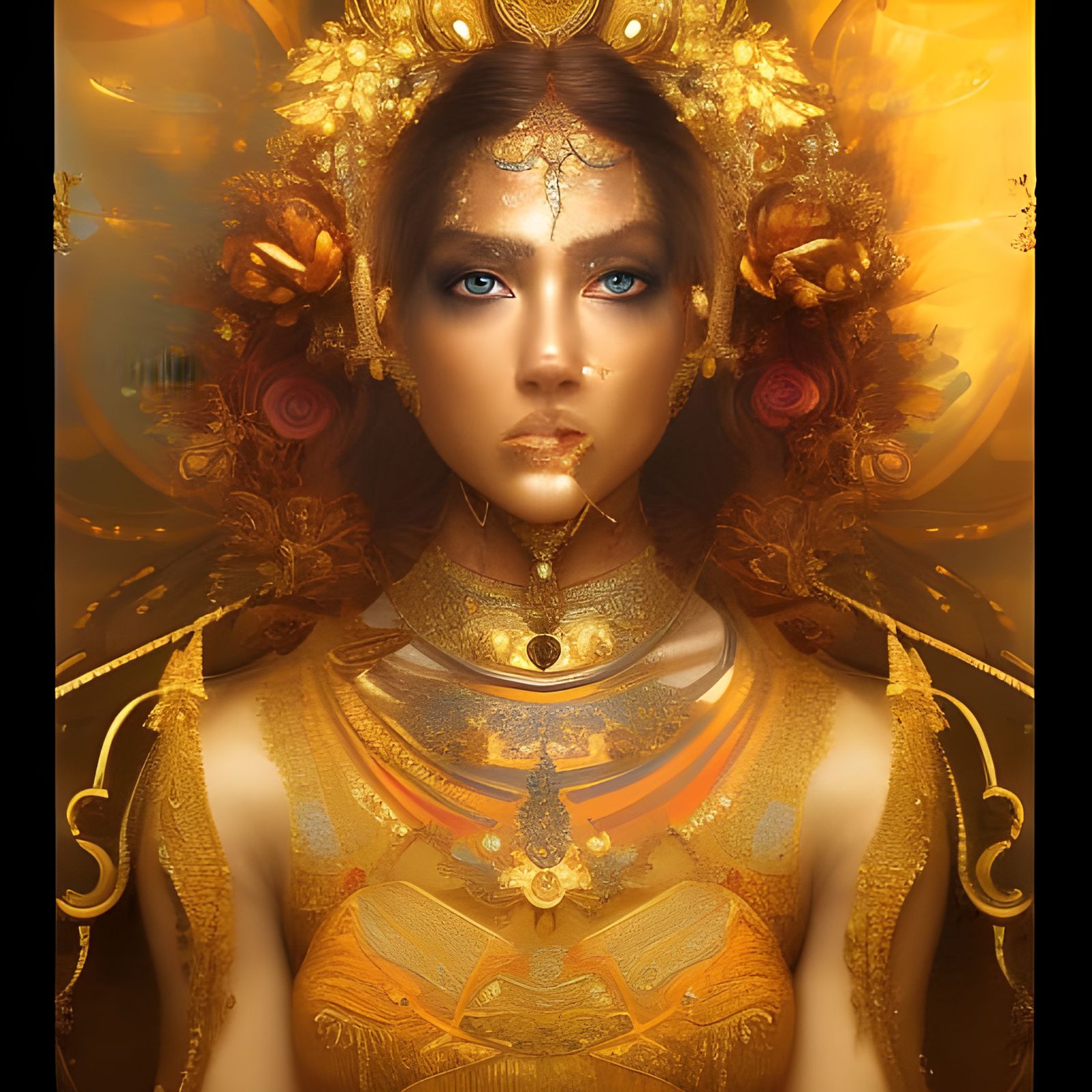 Radiant Golden Lakshmi Portrait in Art Nouveau Style