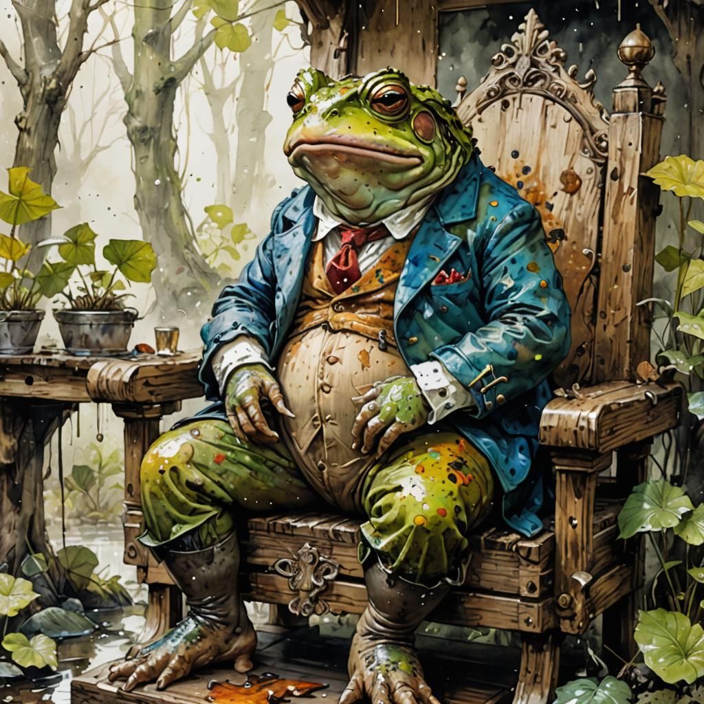 Toad King on Throne: Fantasy Watercolor Portrait