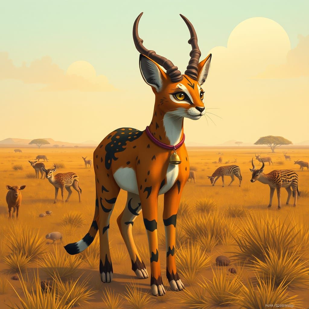 Majestic Catalope in Savannah, Stylized Digital Art