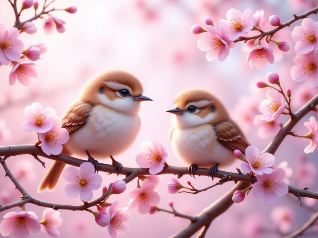 Vibrant Cherry Blossom Scene in Chibi Hand-Drawn Style