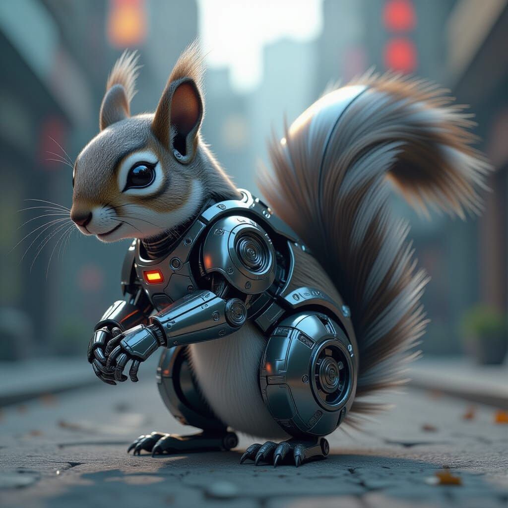 Sci-Fi Mechanical Squirrel in Futuristic Style