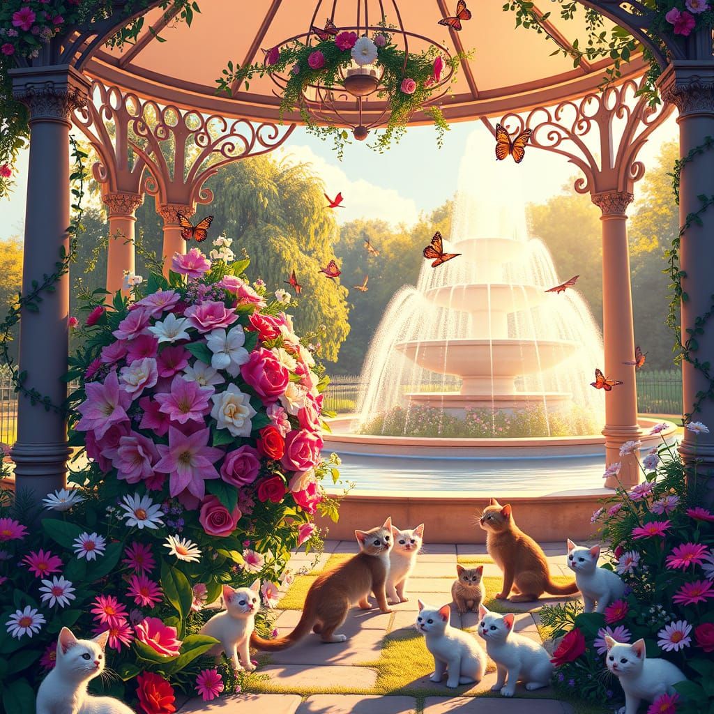 Whimsical Outdoor Wedding Scene with Lifelike Flowers and Cu...