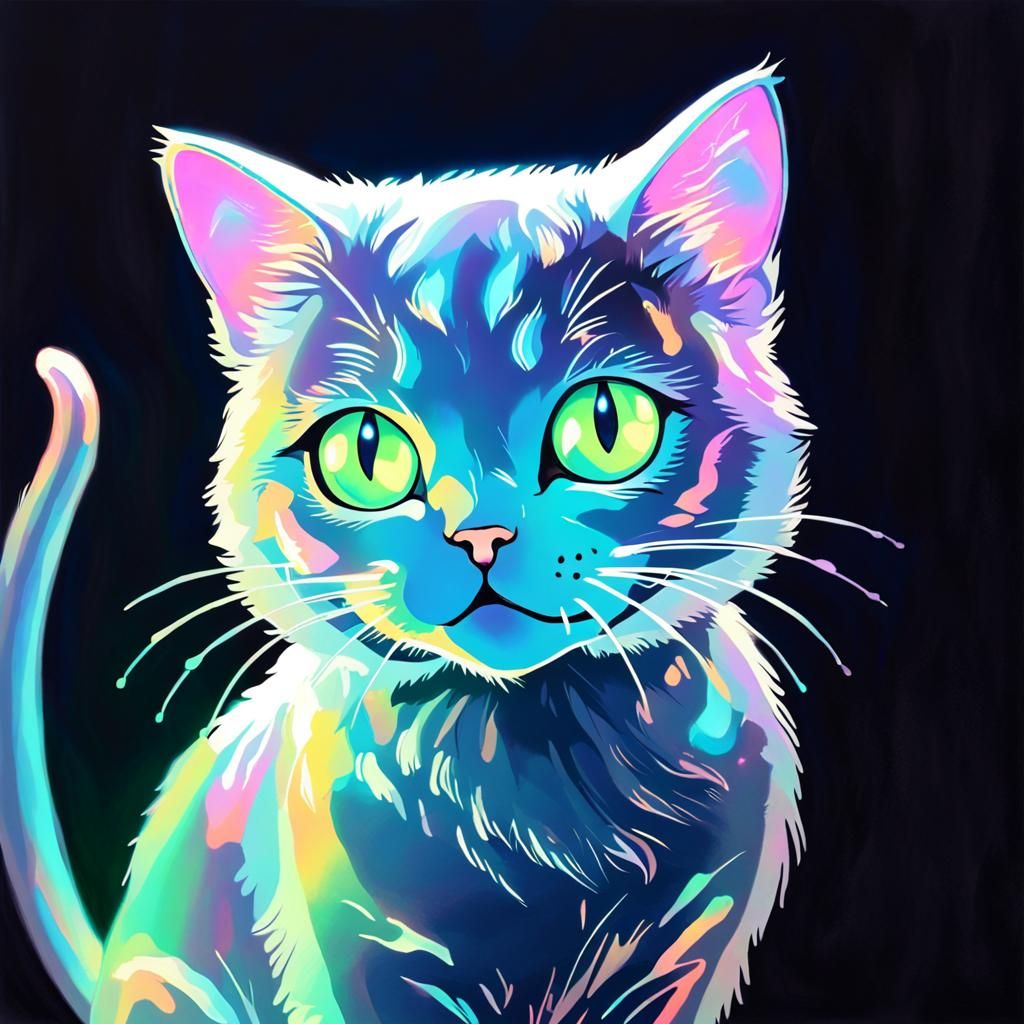 Luminescent Holographic Cat Trending on Artstation