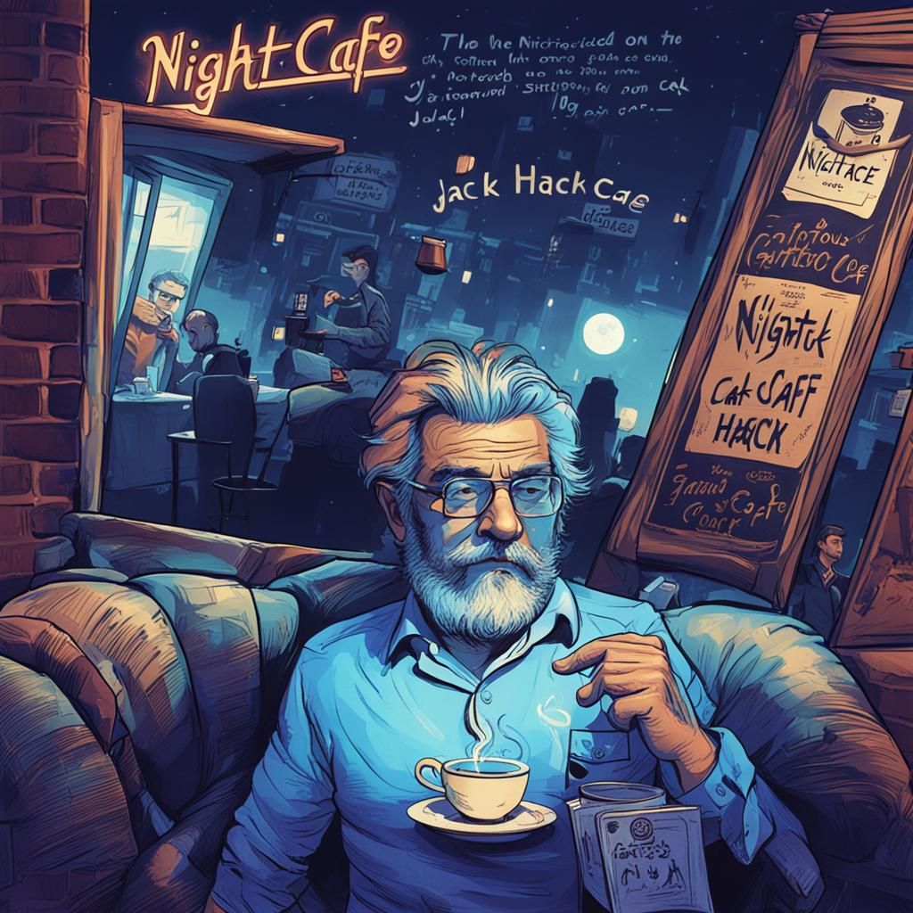 Man at Nightcafe: Modern Urban Scene