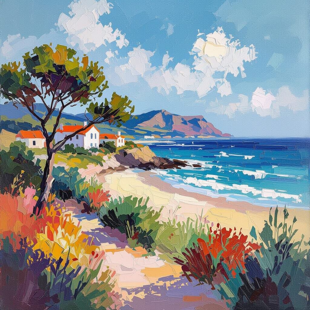 Seaside Landscape in Impressionist Style