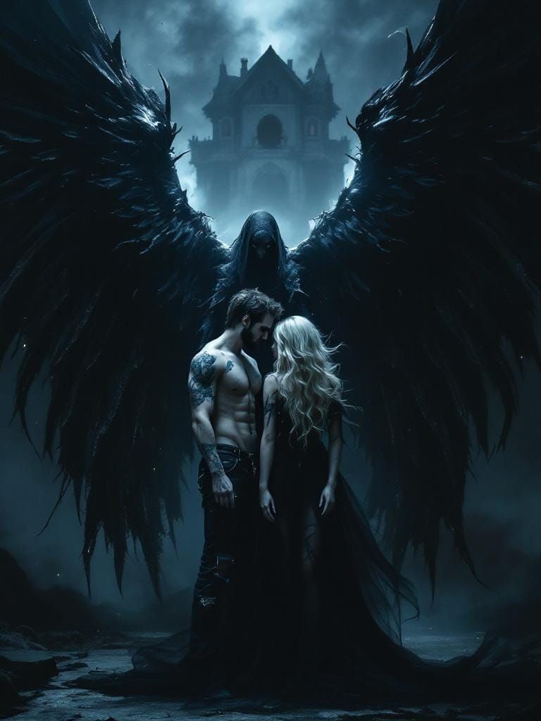 Futuristic Gothic Couple with Dark Angel Wings