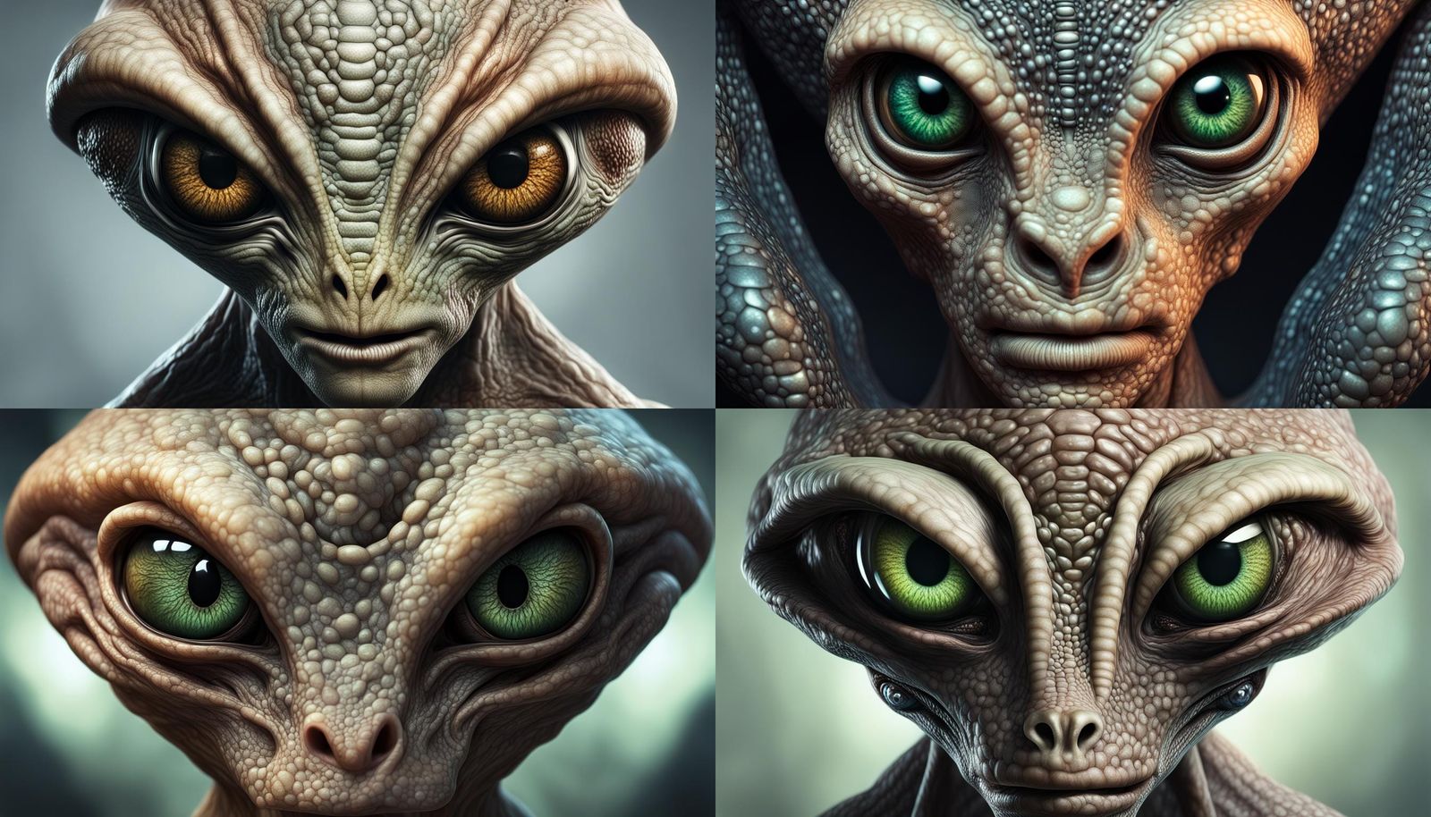 Detailed Alien Face with Scaled Skin and Large Eyes