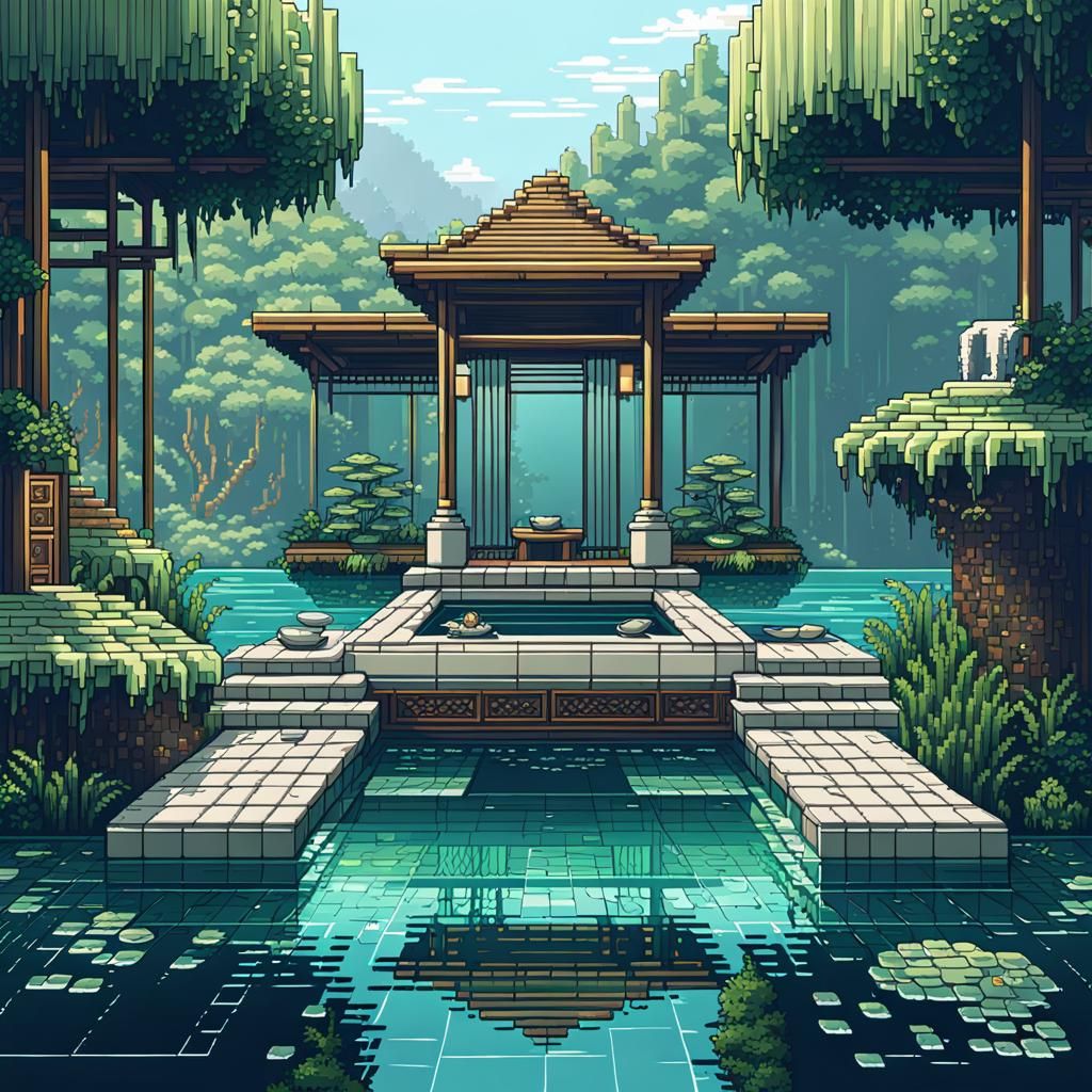 Luxurious 8bit SPA Oasis in Pixel Art Style