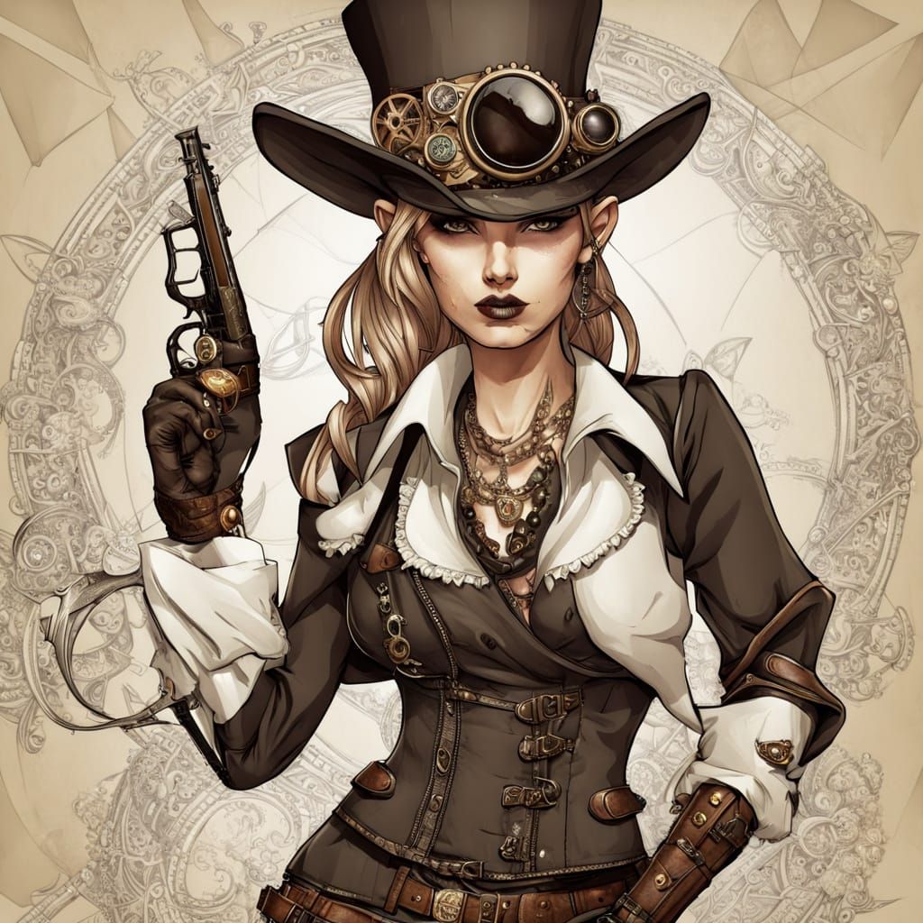 Steampunk Half-Elf Gangster in Victorian Era Attire