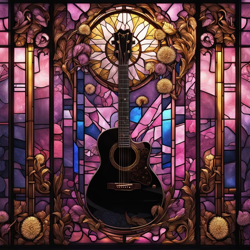 Stained Glass Guitar and Dandelion Architecture