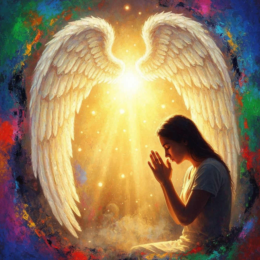 Angelic Figure in Prayer: Oil Painting Texture