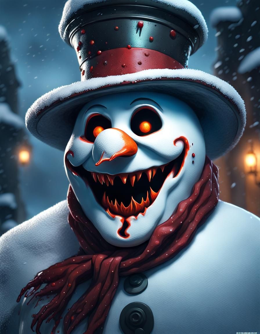 Sinister Horror Snowman Portrait in Digital Art Style