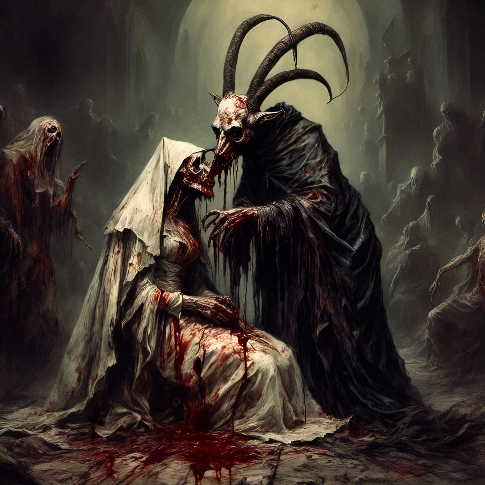 Macabre Zombie Pope Kiss in Creepy Illustration Style