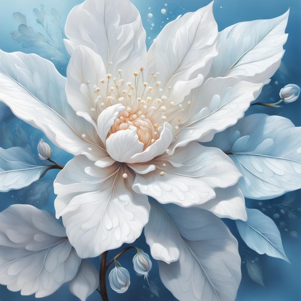 Tender White Flower with Soft Light in Hyperrealism