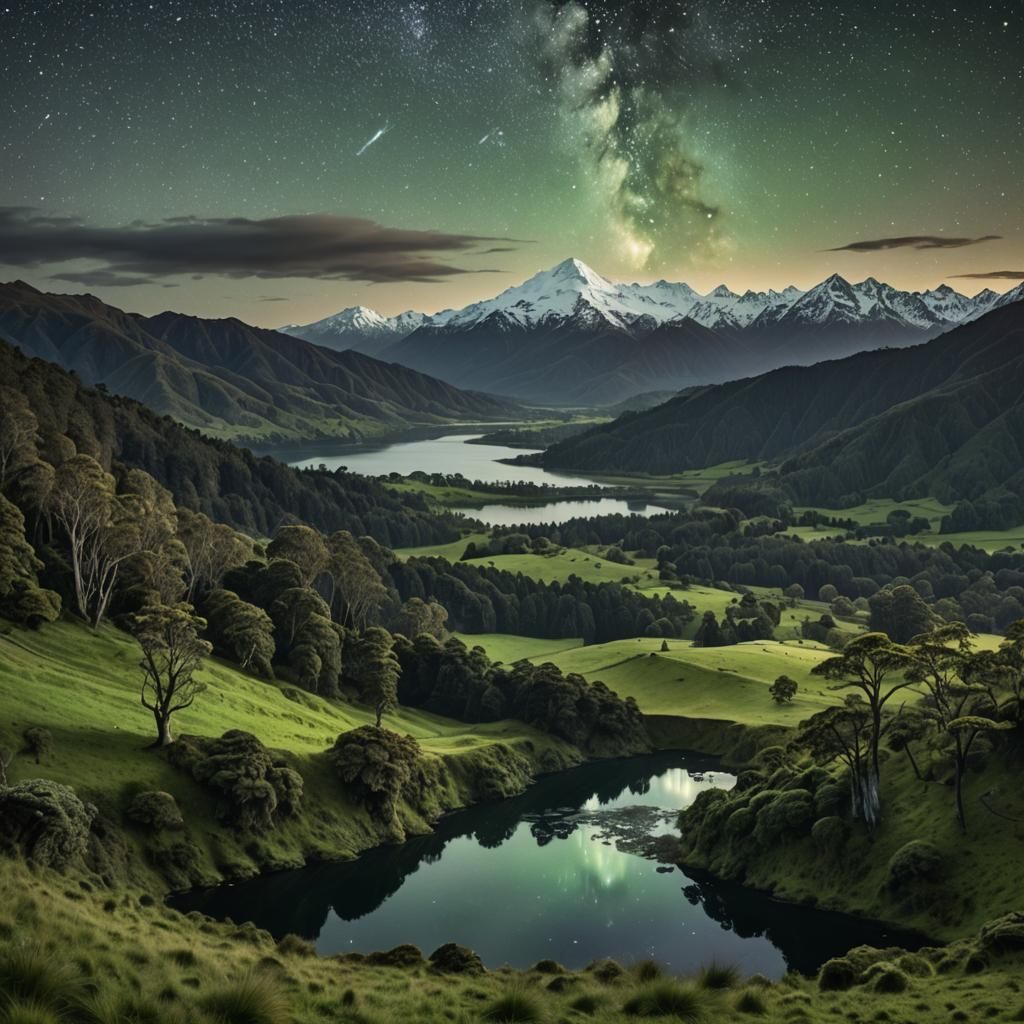 Epic Starlit Landscape in Chiaroscuro Style