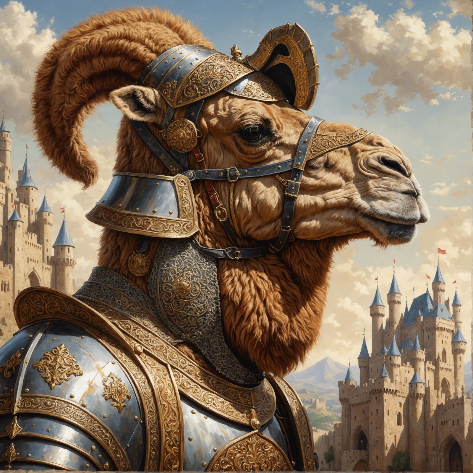 Camel Knight in Shining Armor: Oil Painting