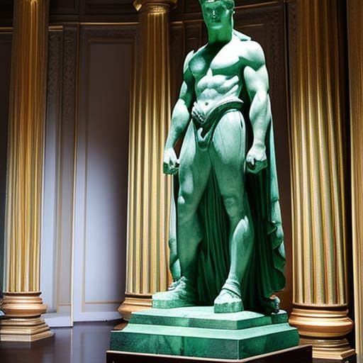 Translucent Jade Statue of Heroic Man in Atrium
