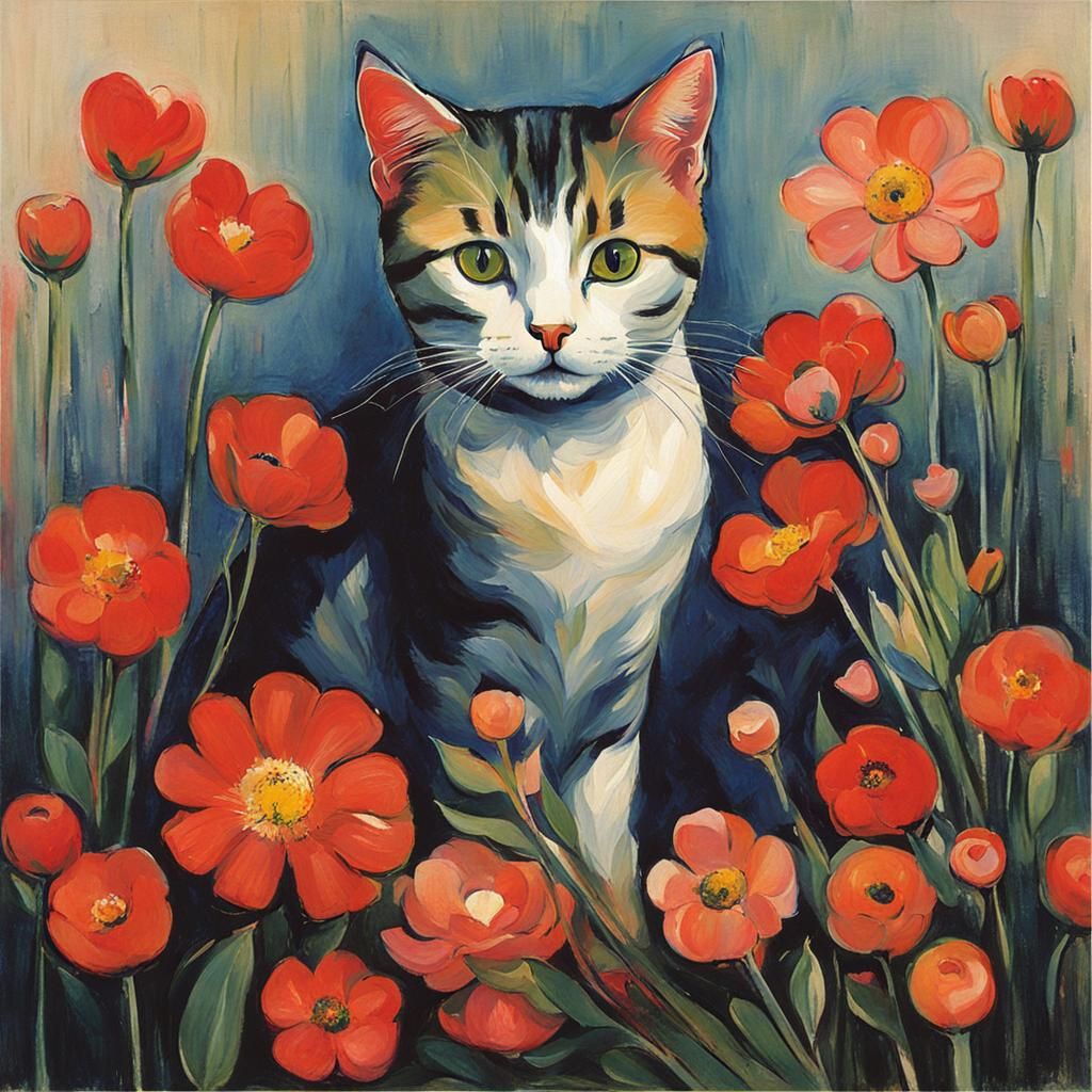 Expressive Cat Portrait with Heart Lights