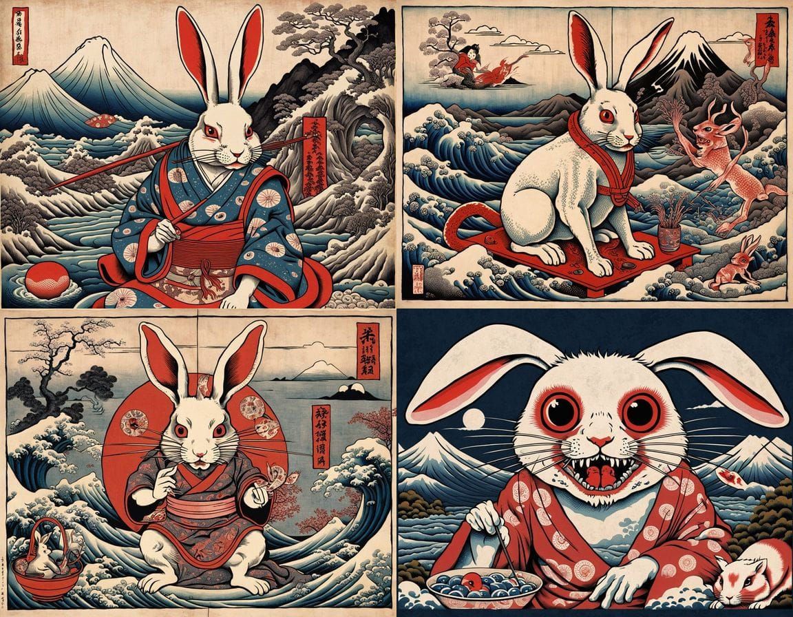 Surreal Cubist Hybrid of Hokusai's Horror