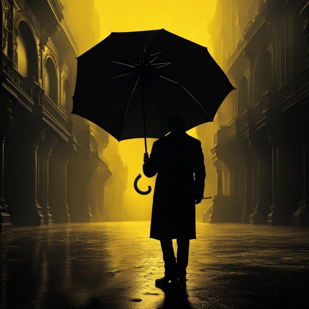 Person with Yellow Umbrella Silhouette: Dramatic Digital Art
