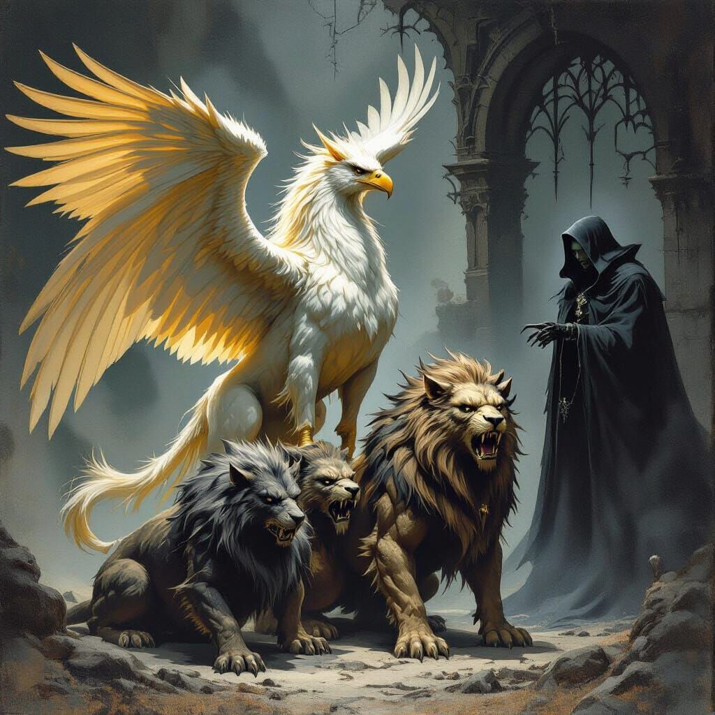Mythical Creatures: Hippogriff, Cerberus, and Vampire in Got...