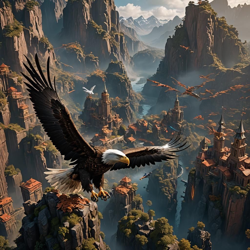 Eagle in Flight: Detailed Matte Painting