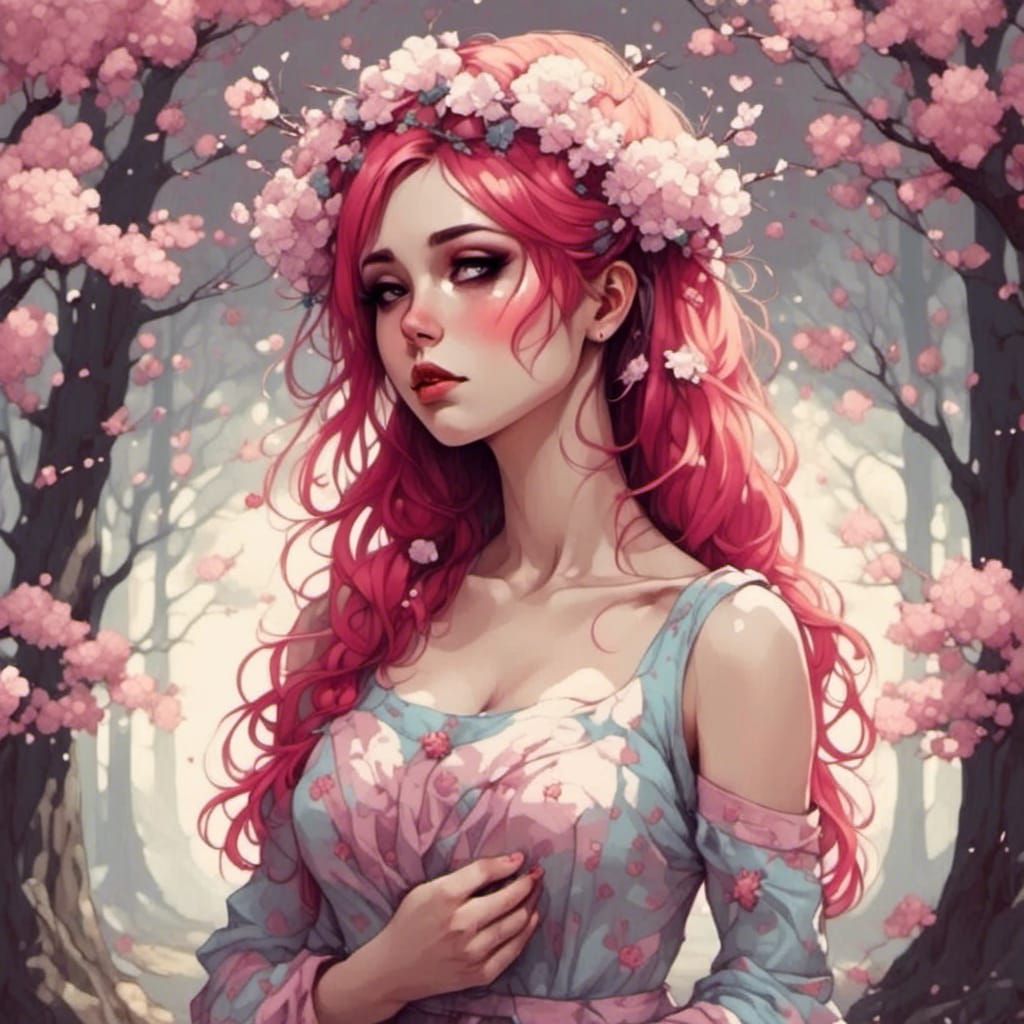 Cherry Blossom Crown: Ethereal Portrait in Dreamy Style