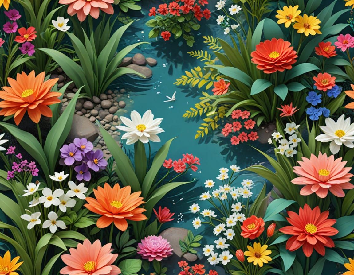Tranquil Low Poly Floral Garden