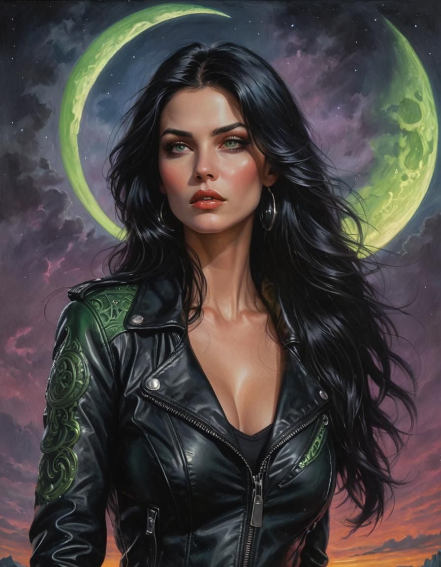 Woman in Twilight with Glowing Runes, Photorealistic Art