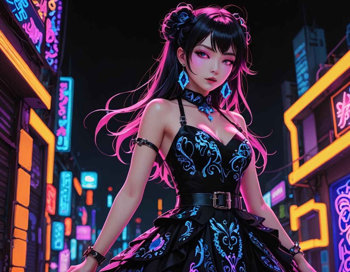 Pastel Goth Snake Dress in Neon UV Black Light