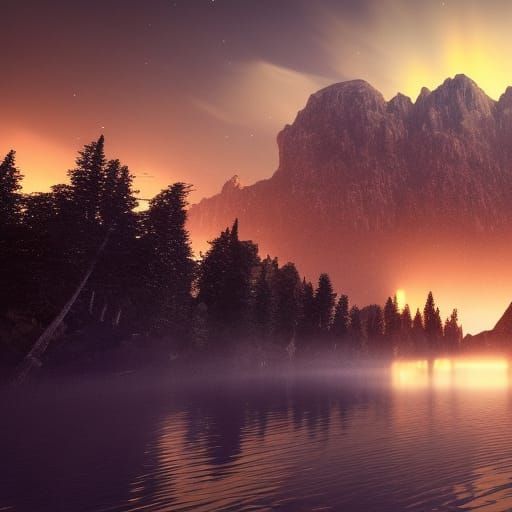 Dramatic Meteor Shower Over Mountain Lake