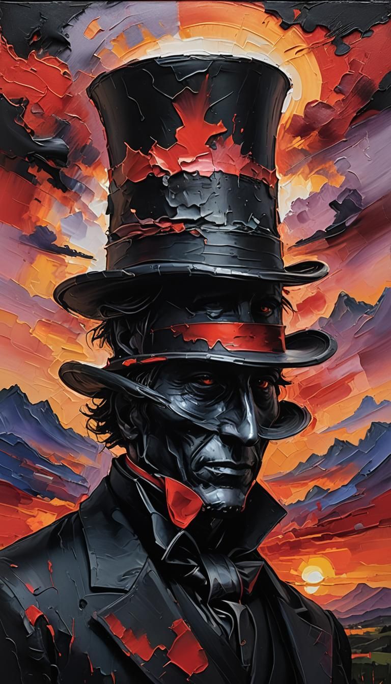 Neo-Expressionist Silhouette: Top Hat at Sunrise