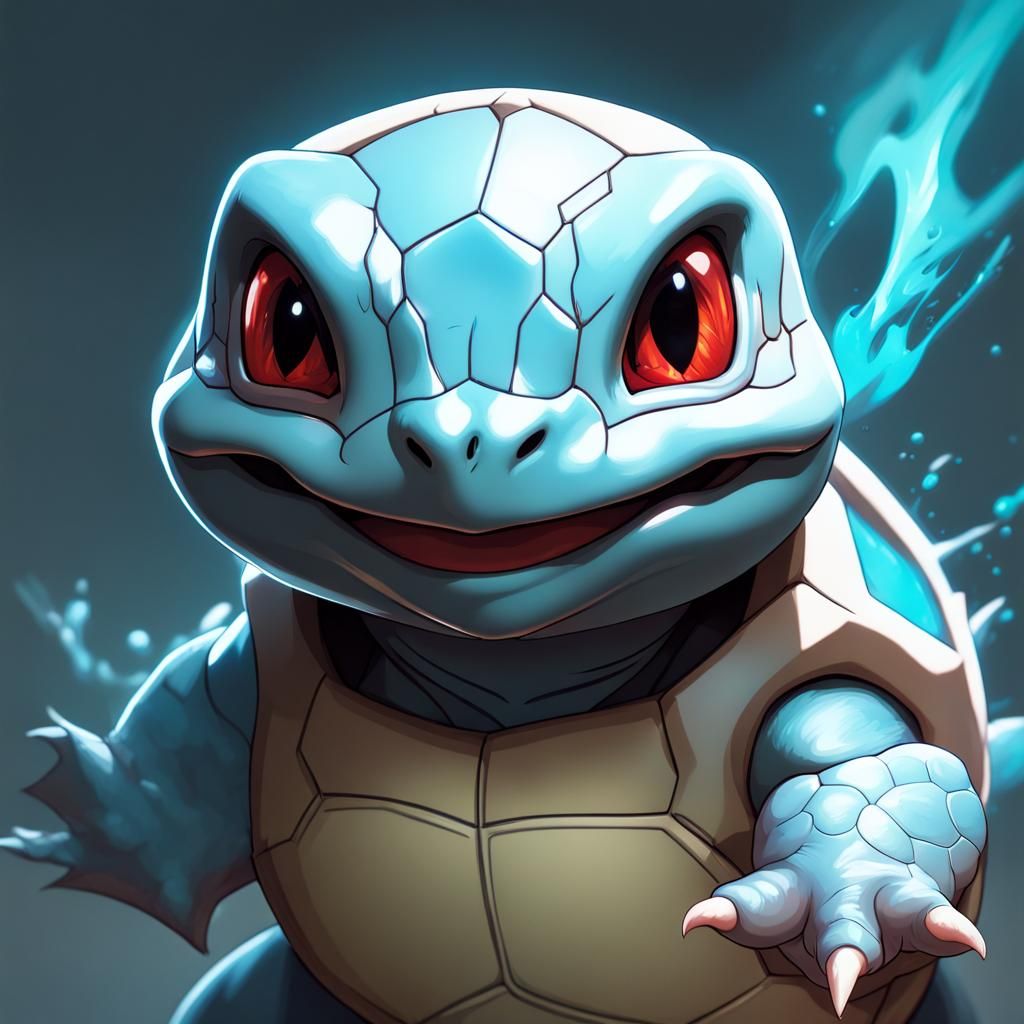 Hyperdetailed Demon Squirtle Portrait in Triadic Colors