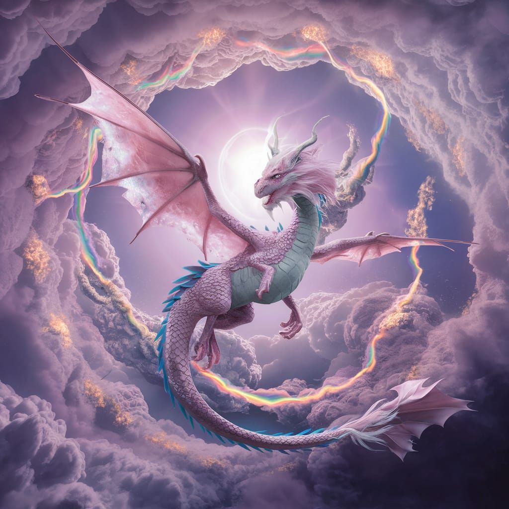 Majestic Dragon Soaring Through Magical Sky