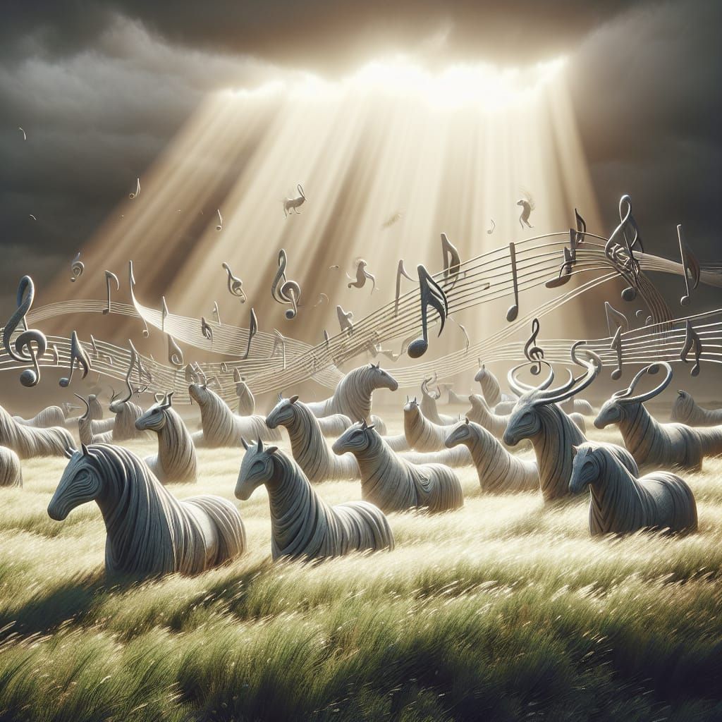 Musical Note Herd on Windswept Plain